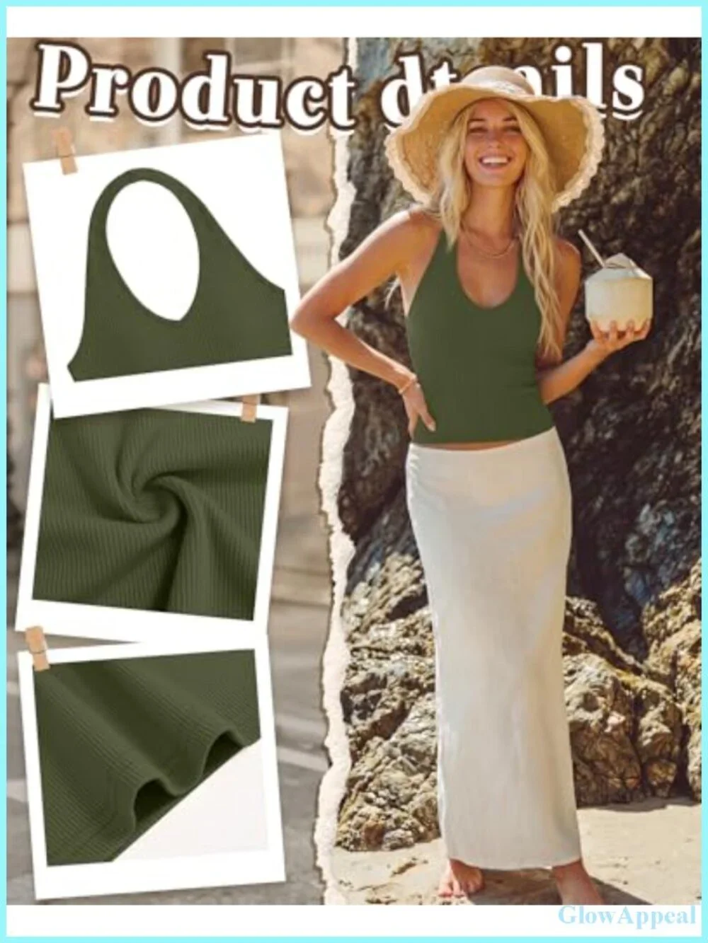 3 Pack Halter Cotton Tank Tops V Neck Cami Shirts Ribbed Sleeveless Summer Y2K